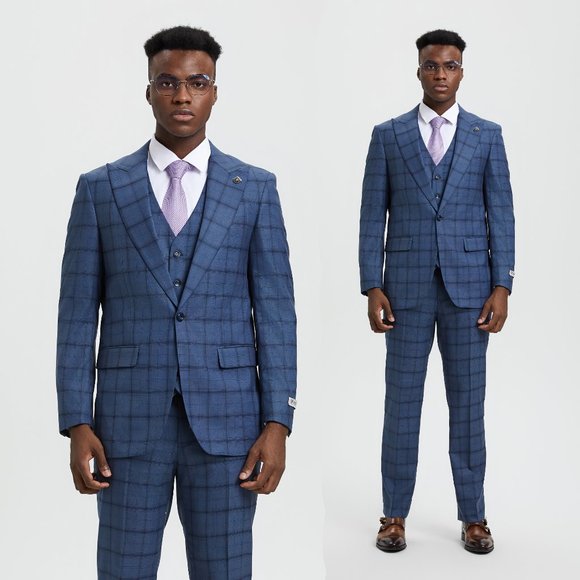 Stacy Adams Windowpane Men's Suit Cobalt Blue